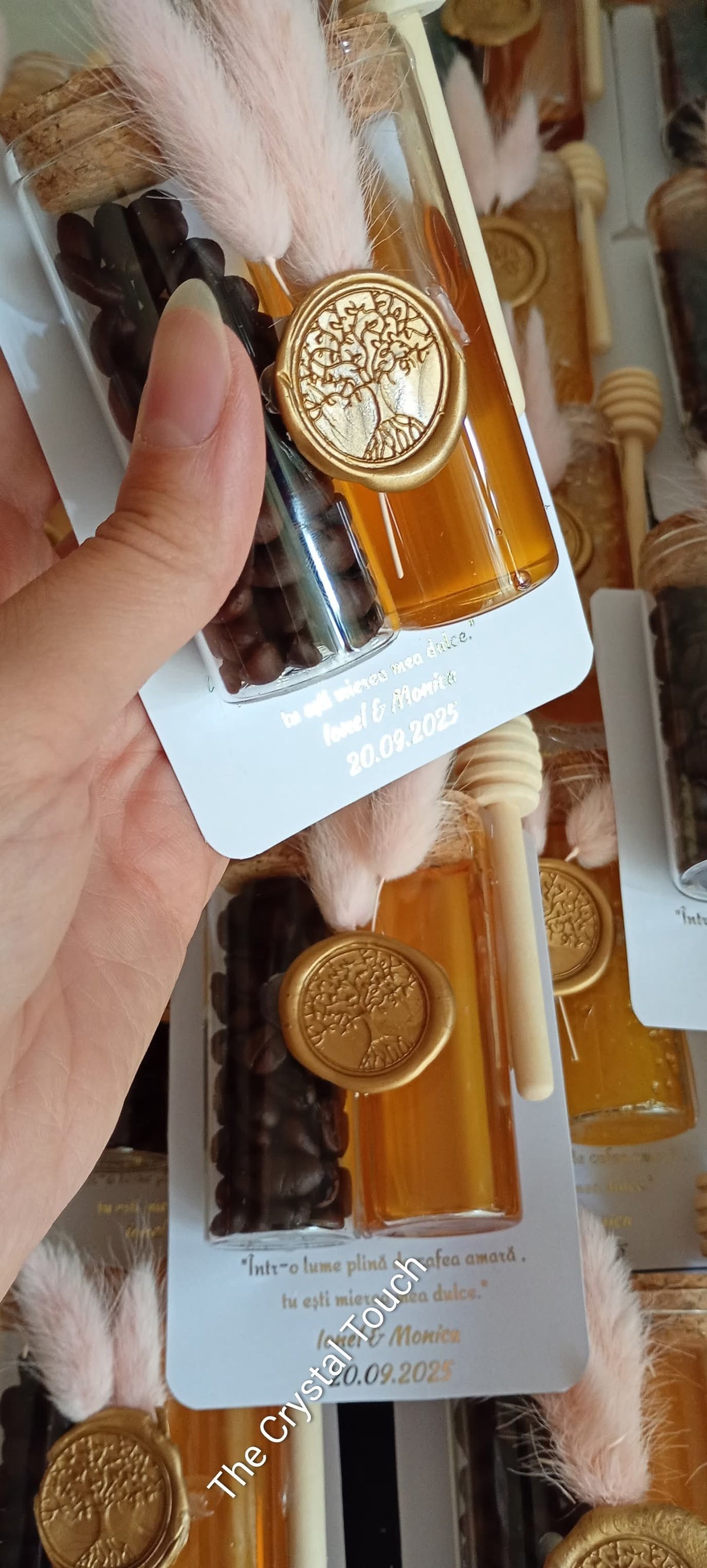 Mărturie de nuntă personalizată - miere și cafea
