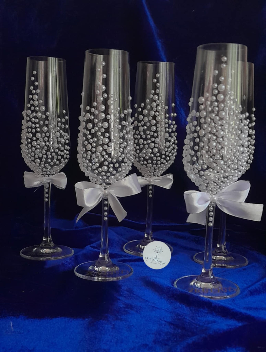 Pahare de nuntă cu perle decorative, pentru miri și nași