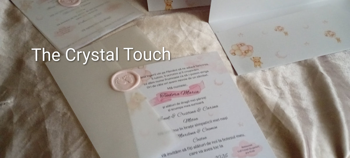 Set de botez cu invitație și plic de bani, ursuleți și accente roz