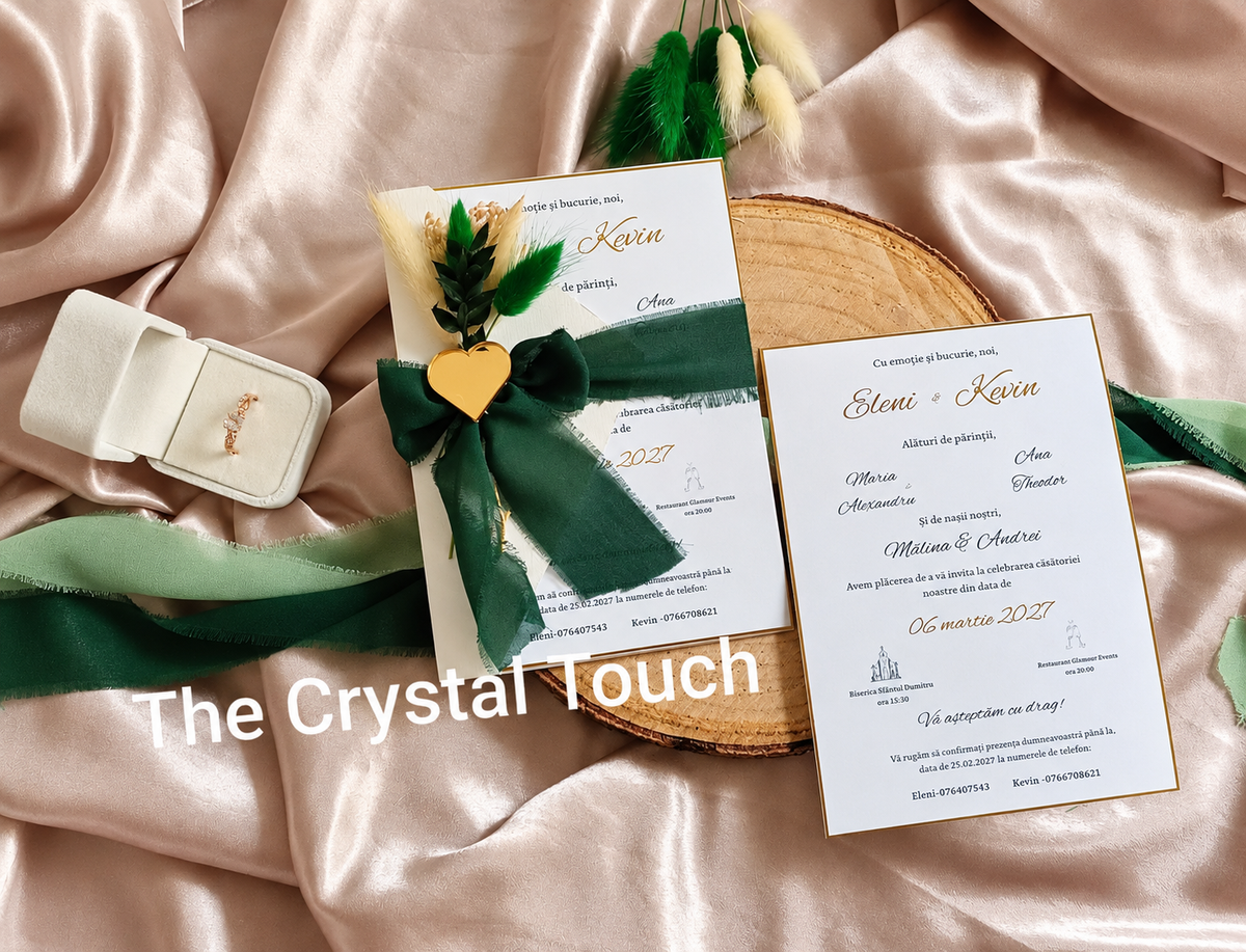 Invitație de nuntă Emerald Elegance 💚