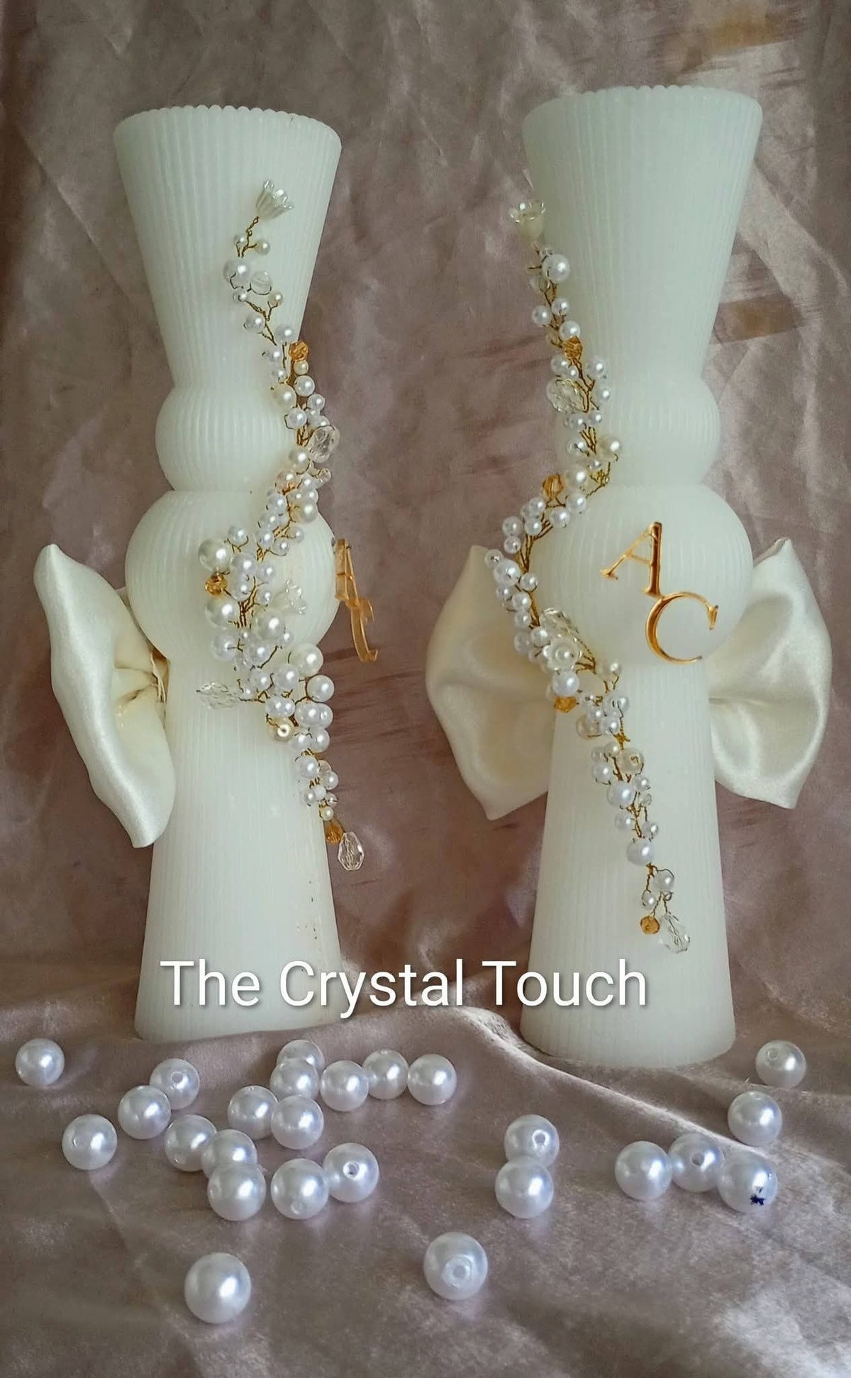 Set lumânări „Pearl & Gold” – Bride & Groom