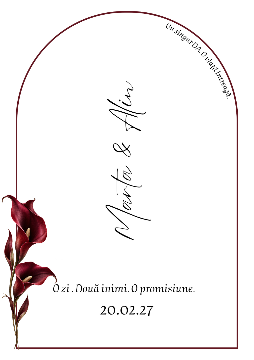Invitație de nuntă Élégance – Burgundy Calla
