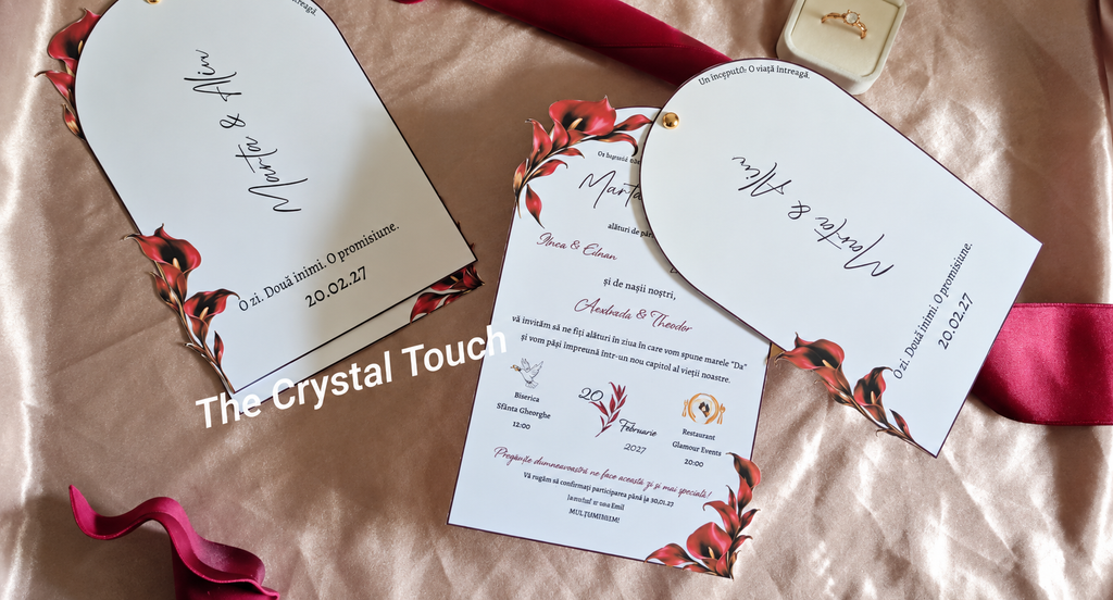 Invitație de nuntă Élégance – Burgundy Calla