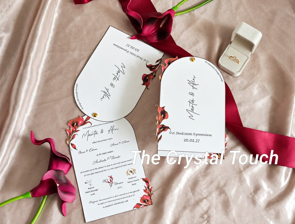 Invitație de nuntă Élégance – Burgundy Calla