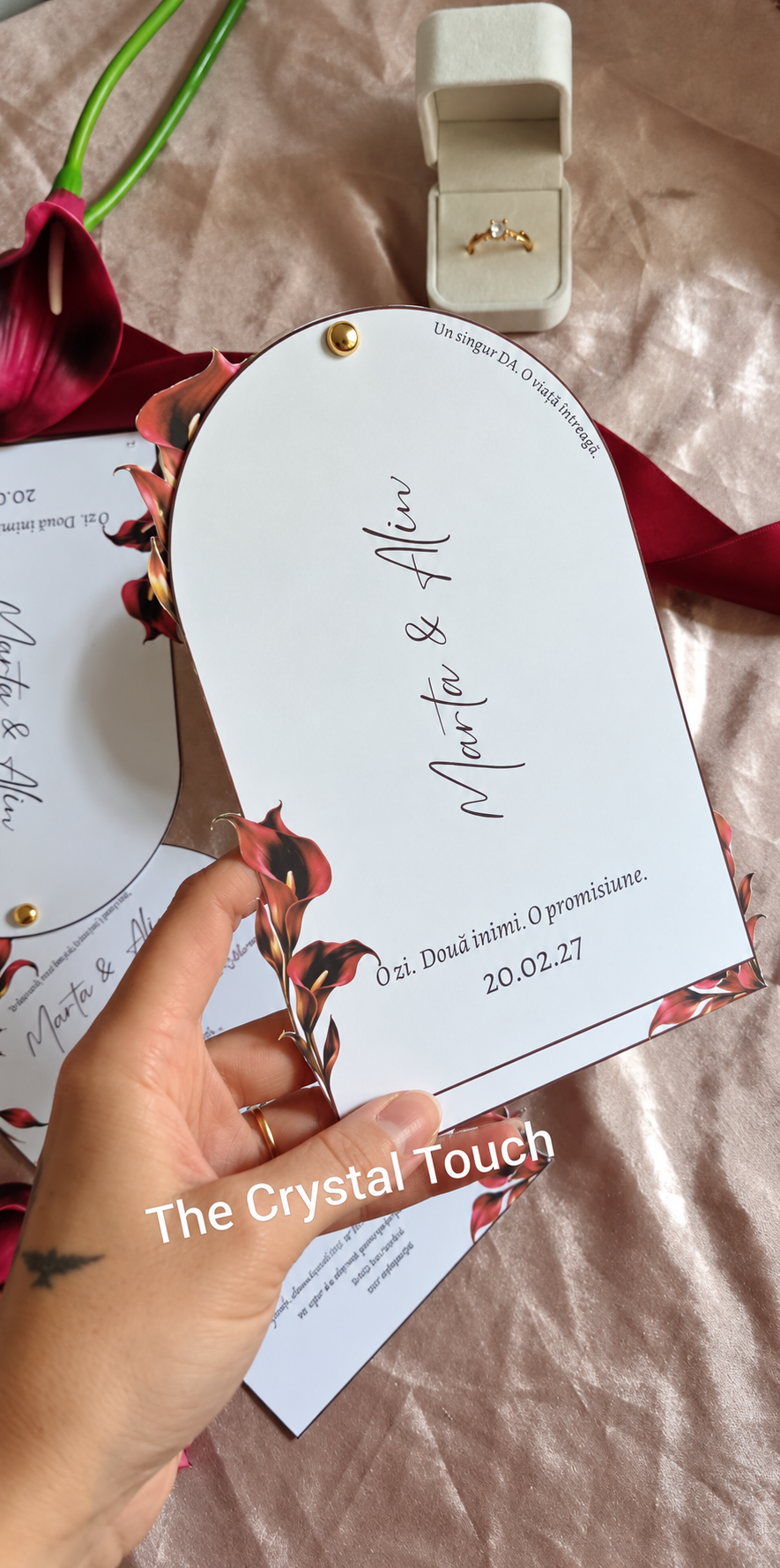 Invitație de nuntă Élégance – Burgundy Calla