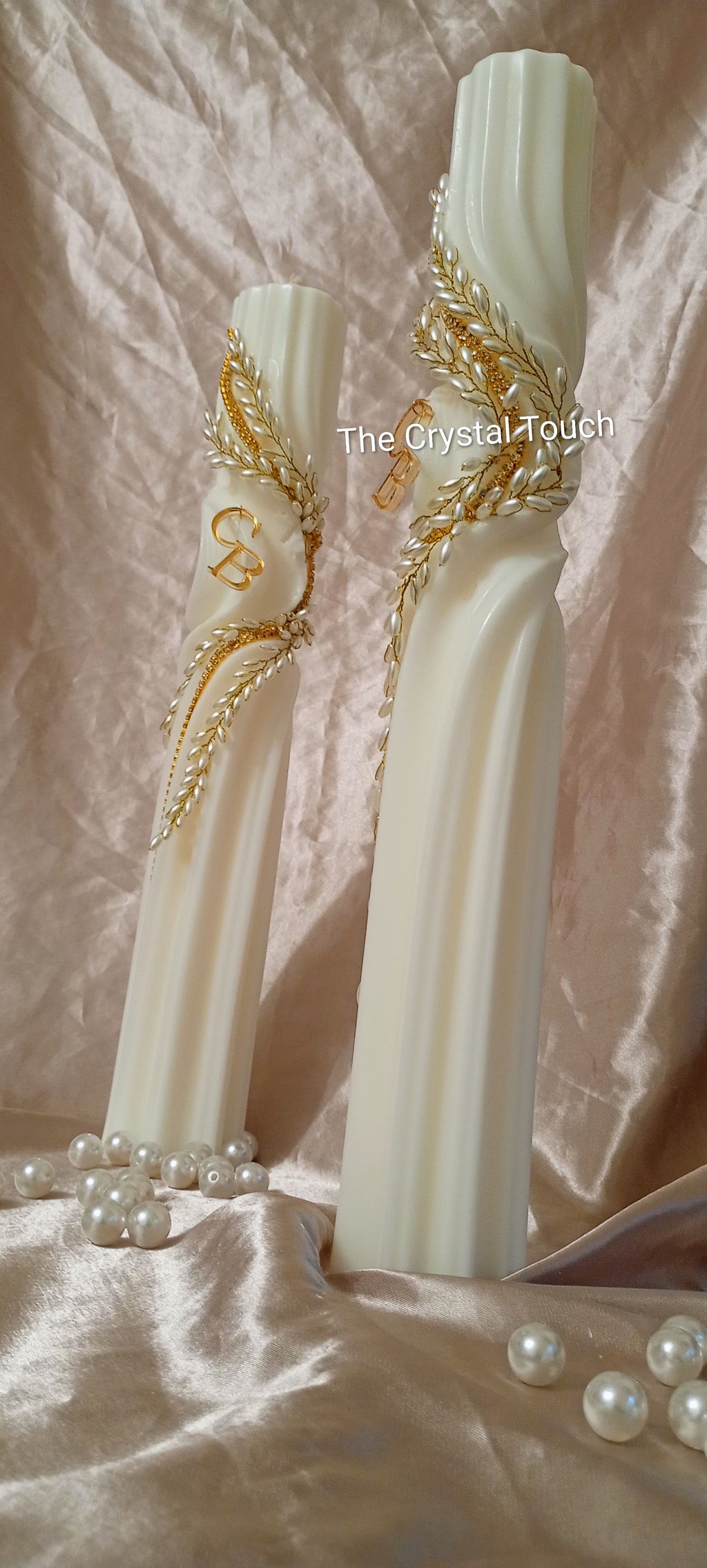 Set lumânări „Bride & Groom” – Eleganță în alb și auriu