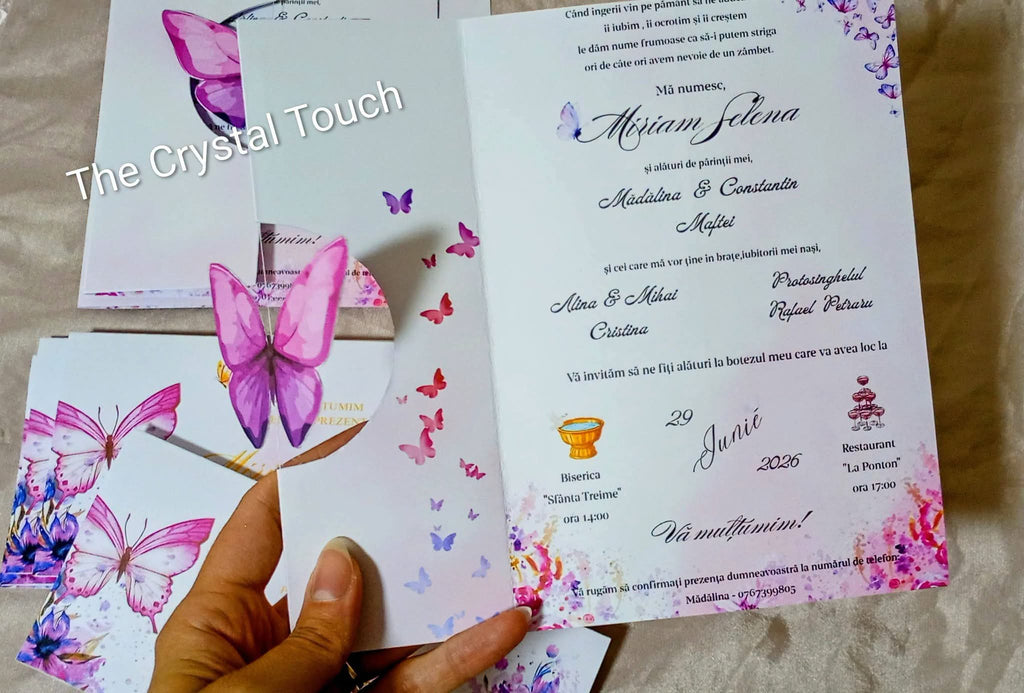 Set botez personalizat  invitații și plicuri asortate