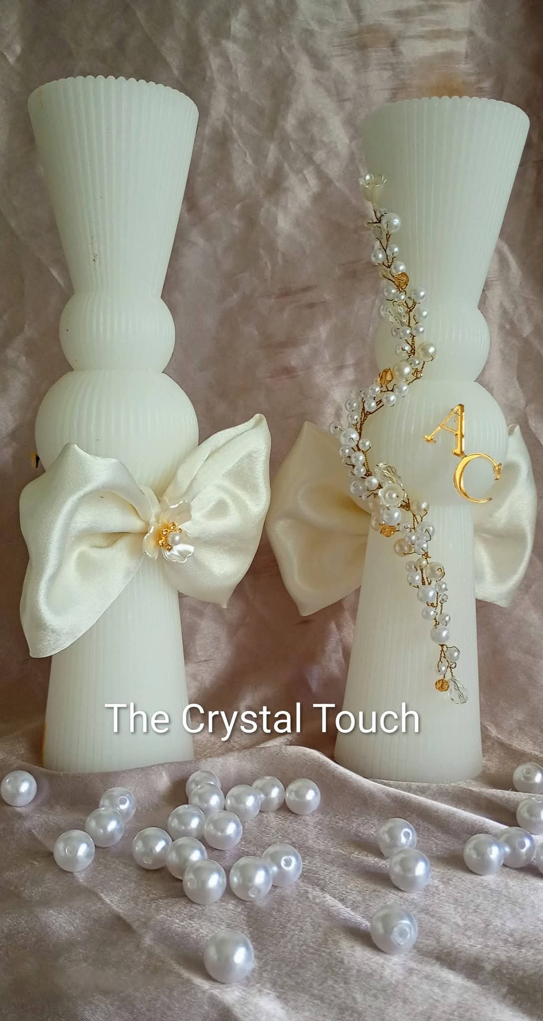 Set lumânări „Pearl & Gold” – Bride & Groom
