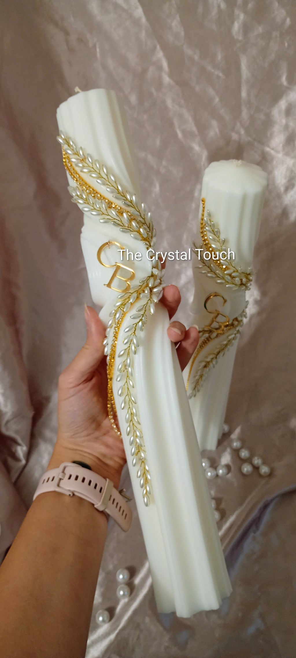 Set lumânări „Bride & Groom” – Eleganță în alb și auriu