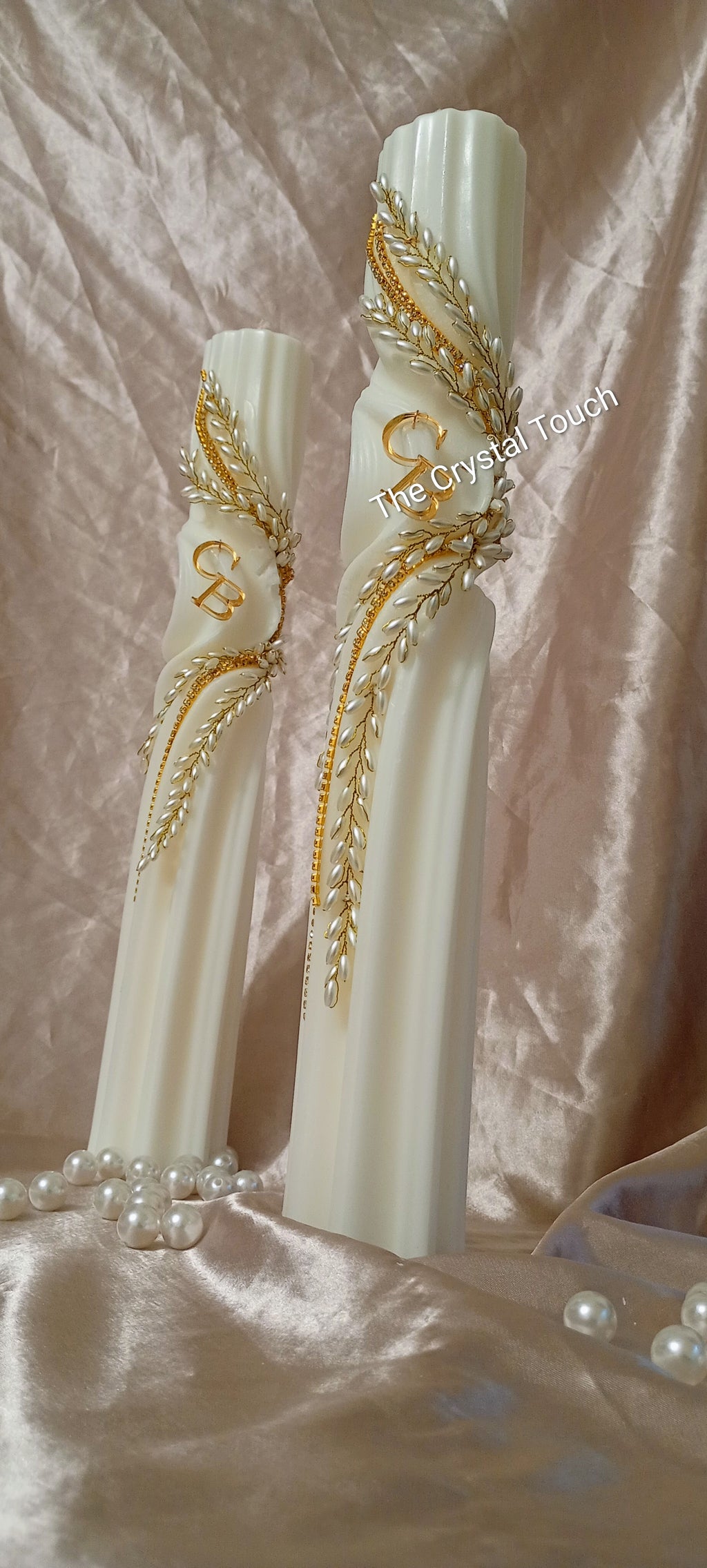 Set lumânări „Bride & Groom” – Eleganță în alb și auriu